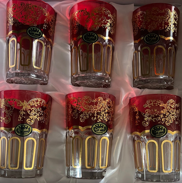 Tee Gläser Gold Rot 6Stück – Mustafashop