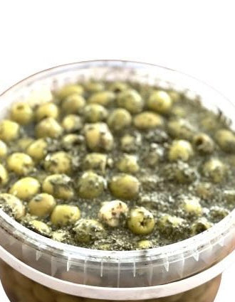 Oliven ohne Kerne mit Knoblauch und Kräuter 900g