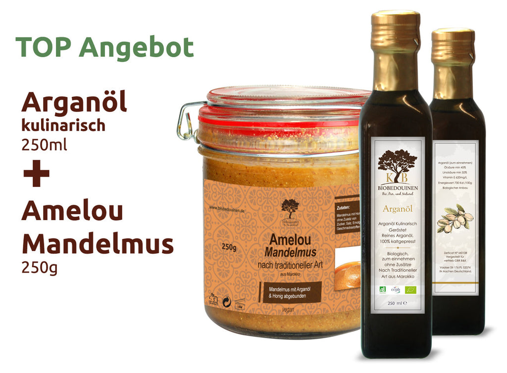 Arganöl kulinarisch 250ml +Amelou Mandelmus 250g